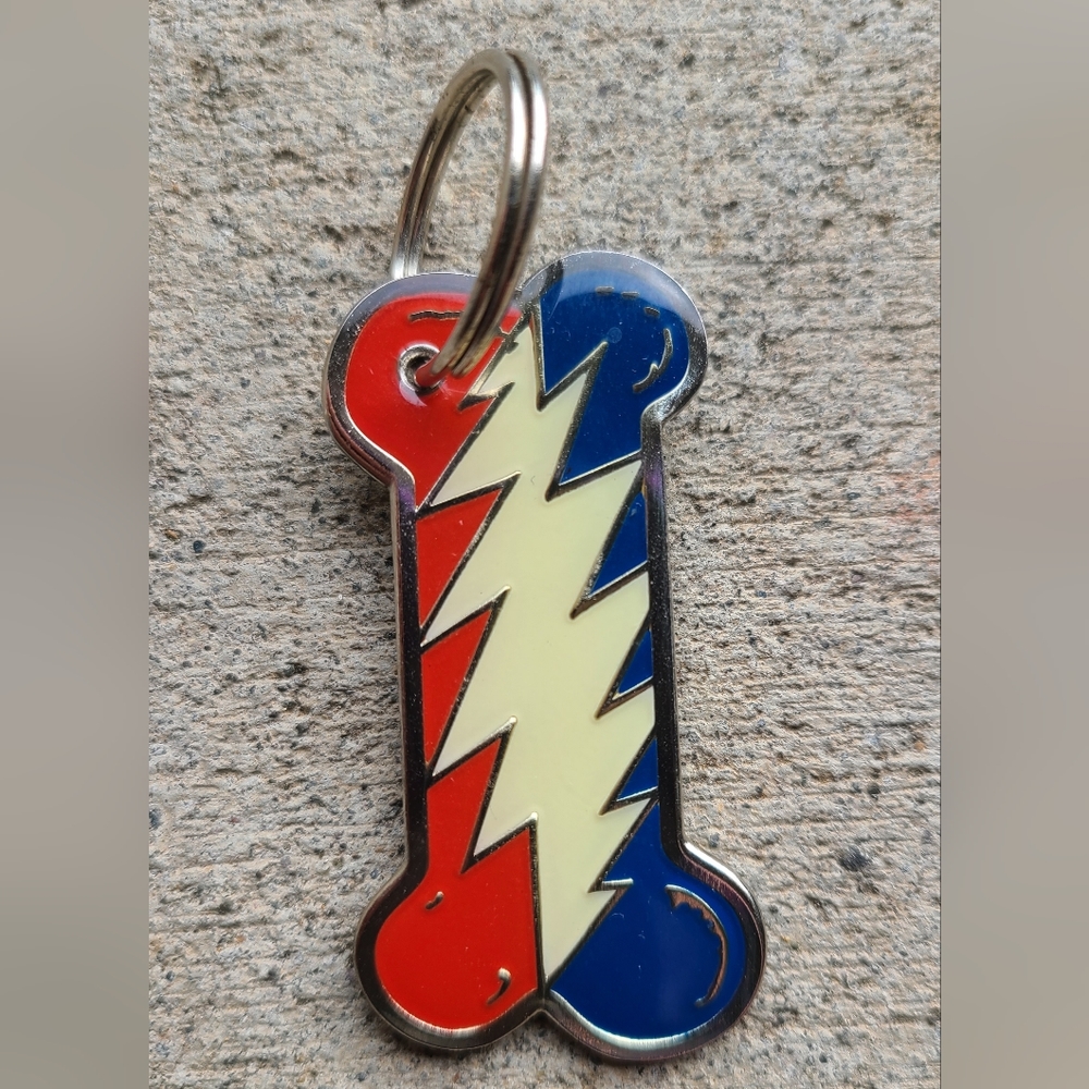 Grateful Dead Bone Dog Tag Pup Pet Collar  Charm Music Festival Pendant Red Blue